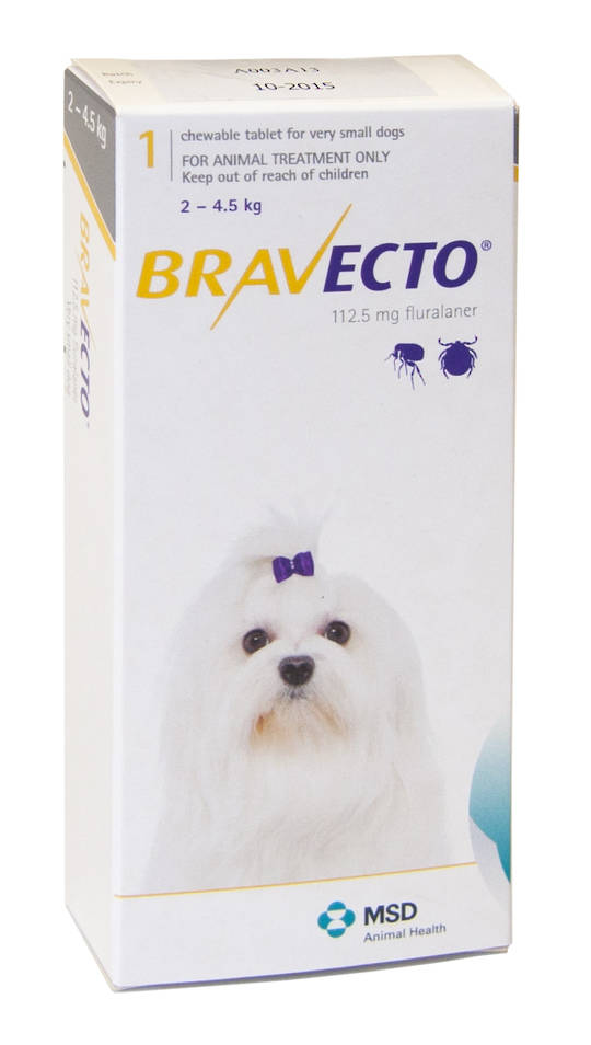 Bravecto  Chewable Flea & Tick Treatment for Xsmall Dogs (Yellow 2 - 4.5kg)